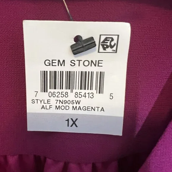 Alfani Women’s Top Blouse Plus Size 1X Lined V Neck Magenta Long Sleeves NWT - Picture 11 of 12